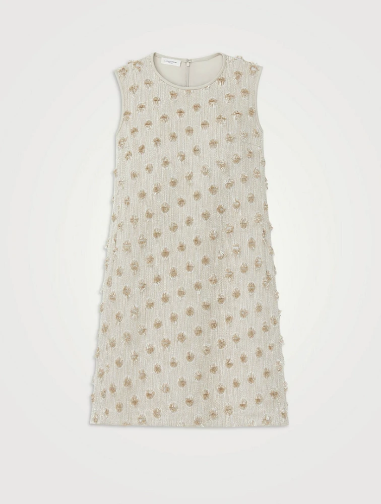 Fringe Dot Jacquard Sleeveless Shift Dress