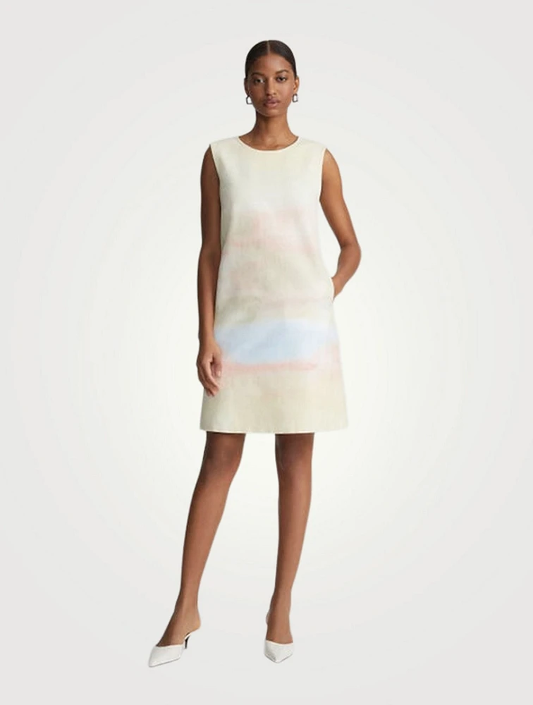 Sleeveless Shift Dress Horizon Print