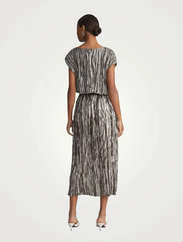 Metallic Plissé Blouson Dress