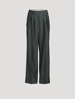 Wide Leg Double Pleated Pants