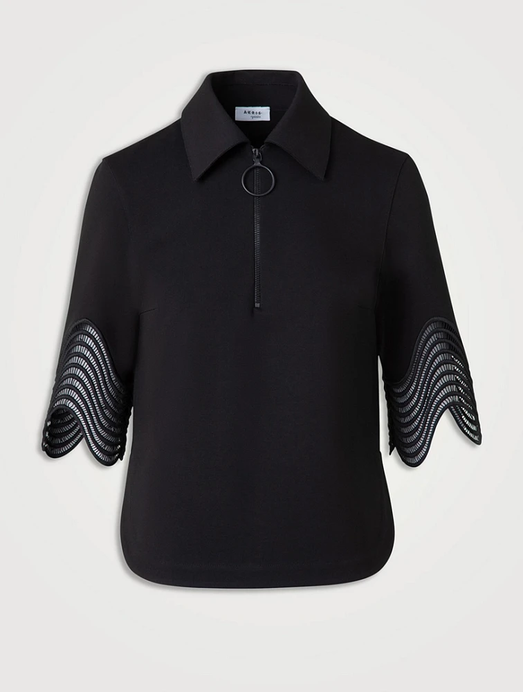 Wave Lace-Trimmed Jersey Top