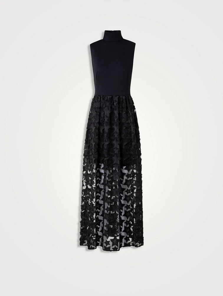 Mixed-Media Sleeveless Midi Dress