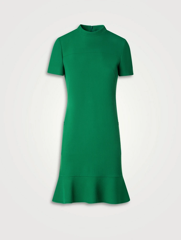 Wool Tricotine Short-Sleeve Mini Dress