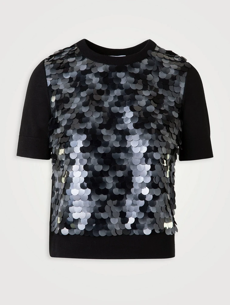 Mixed-Media Sequin Wool Sweater