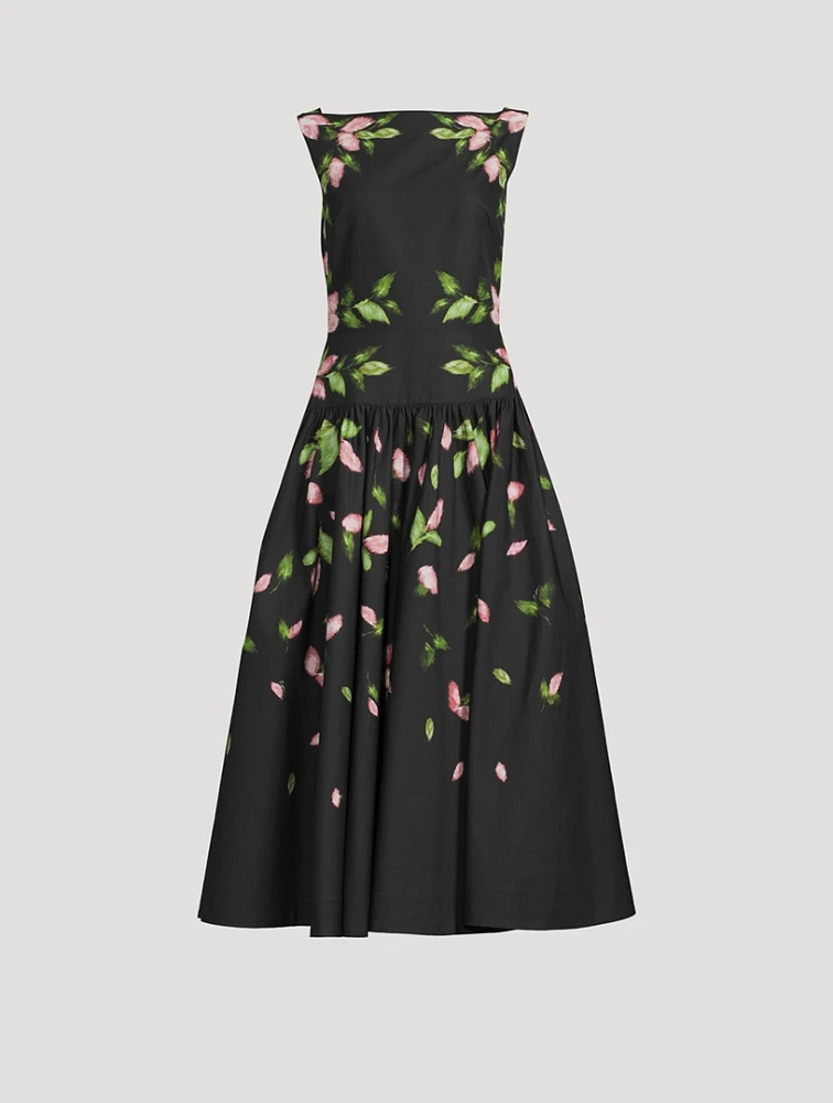 Dropped Waist Cotton Faille Dress Lucia Leave Print