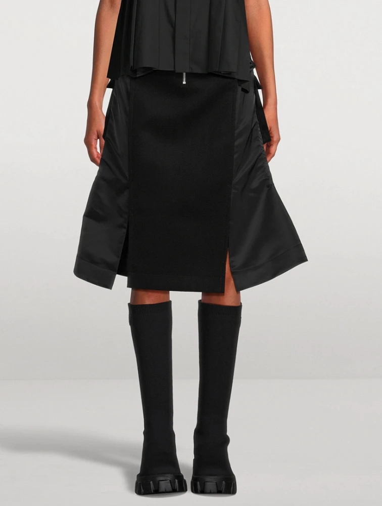 Wool And Nylon Twill Midi Skirt