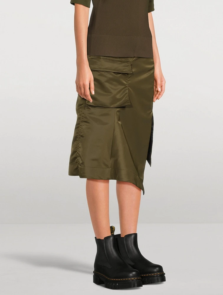 Nylon Twill Cargo Midi Skirt