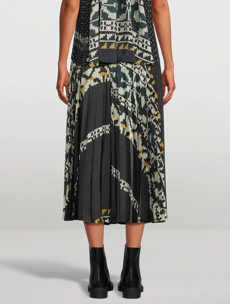Pleated Midi Skirt Graphic Print