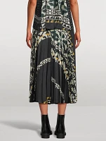 Pleated Midi Skirt Graphic Print