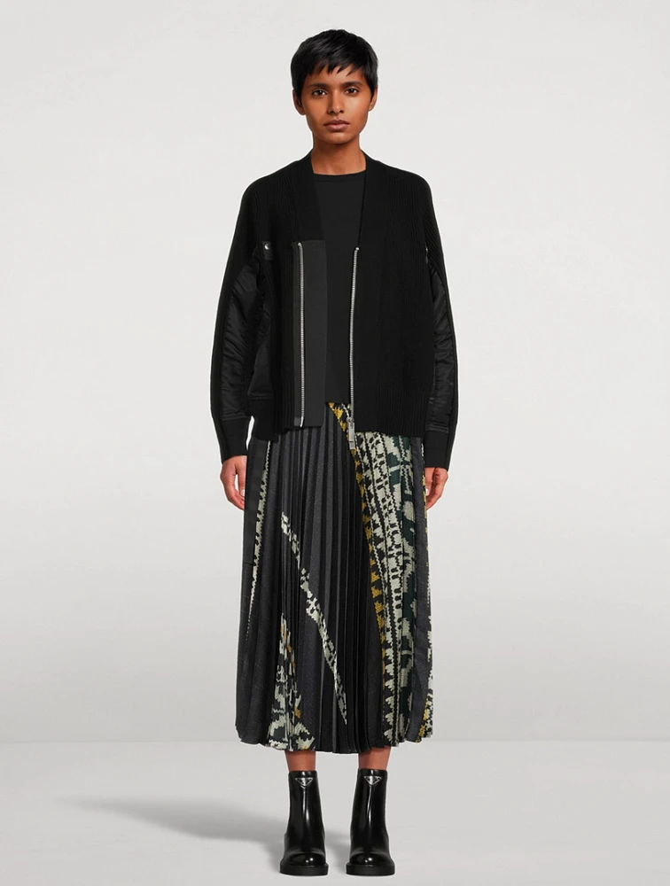 Pleated Midi Skirt Graphic Print