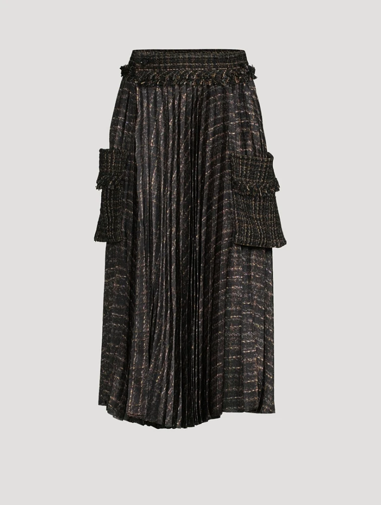 Pleated Tweed Cargo Midi Skirt