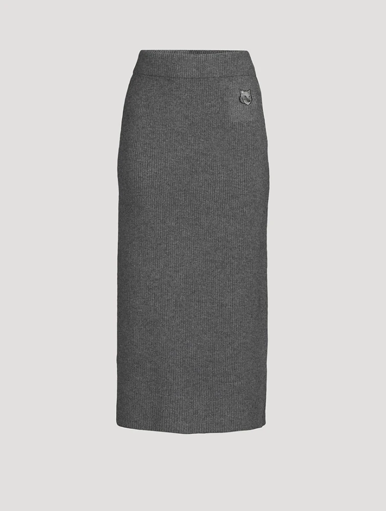 Bold Fox Rib-Knit Pencil Skirt