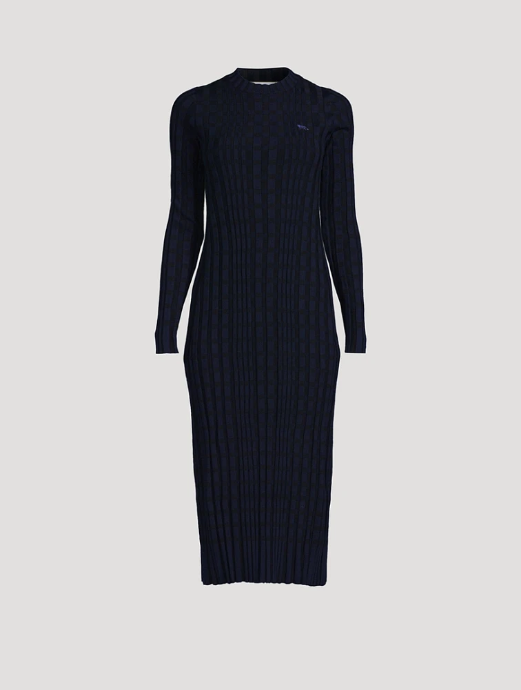 Check Rib-Knit Midi Dress