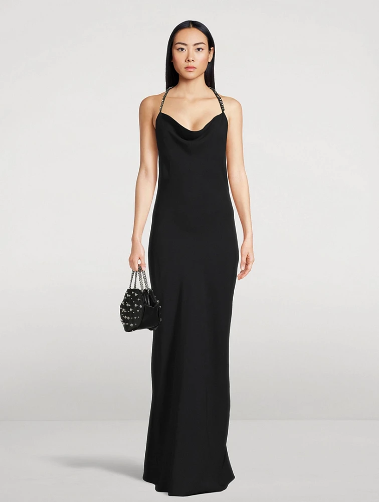 Crystal-Embellished Halter Gown