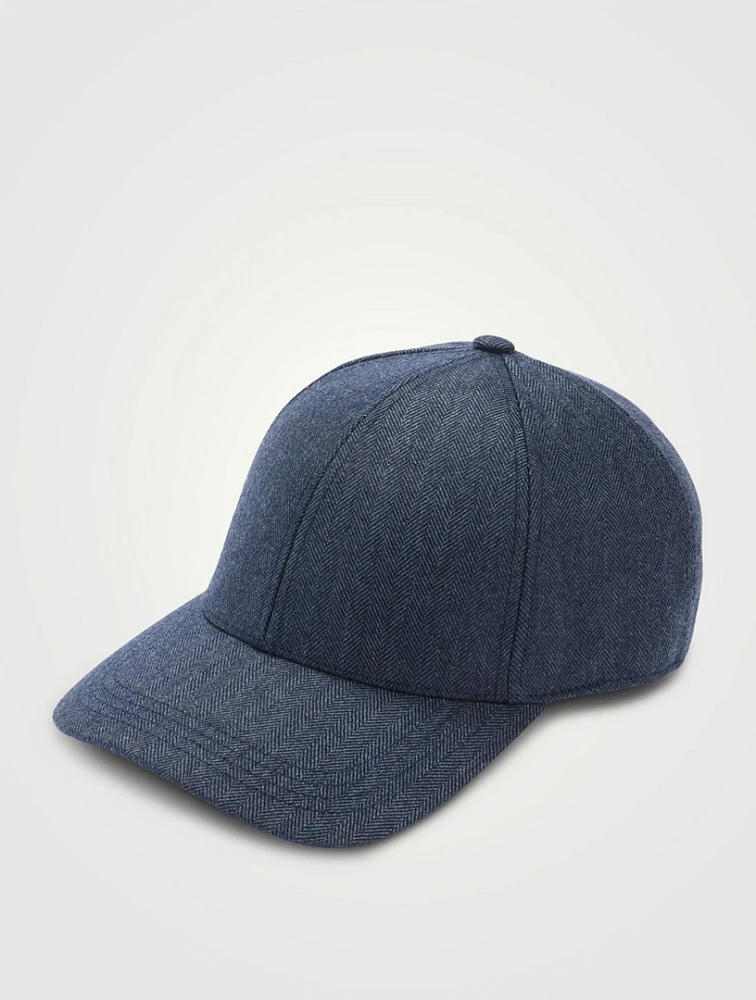 Herringbone Cashmere Structured Baseball Cap