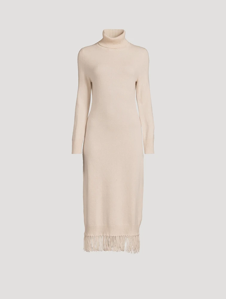 Fair Trade Cashmere Turtleneck Sweater Dress With Fringe