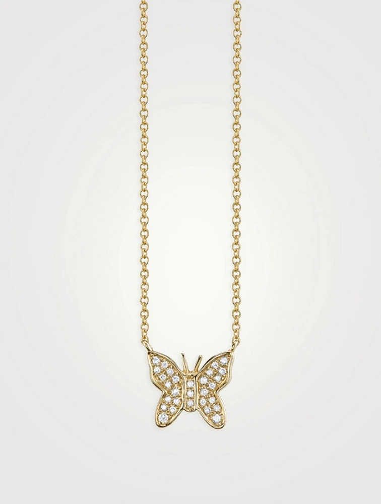 14K Gold Butterfly Necklace With Diamonds