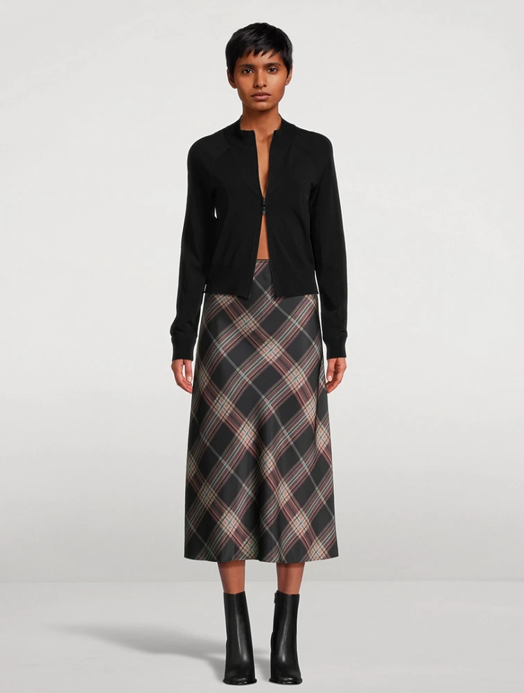 Satin Slip Skirt Plaid Print