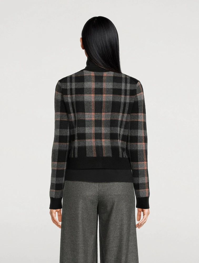 Plaid Jacquard Cashmere Cardigan