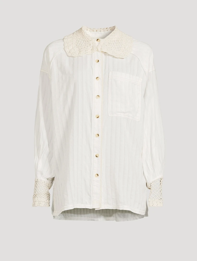 Rhiannon Crochet-Trimmed Shirt Stripe Print