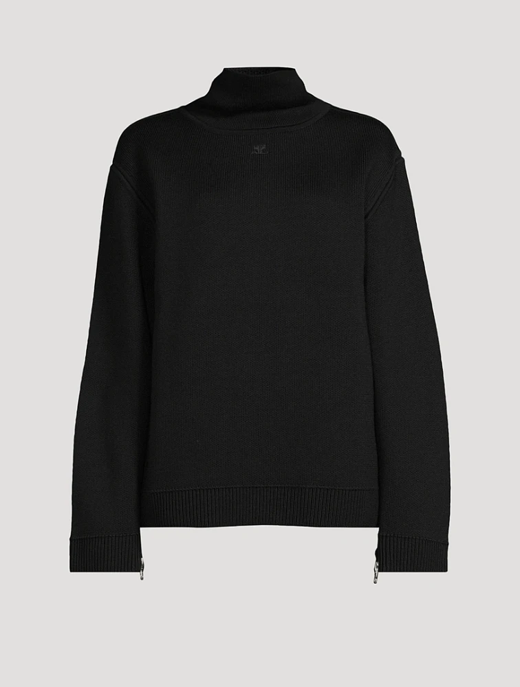 Zipper-Trimmed Mockneck Sweater