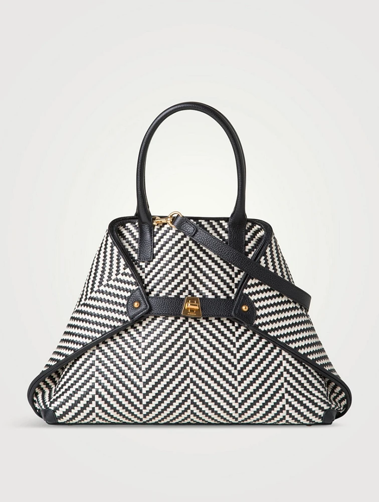 Small Ai Braided Leather Top Handle Bag