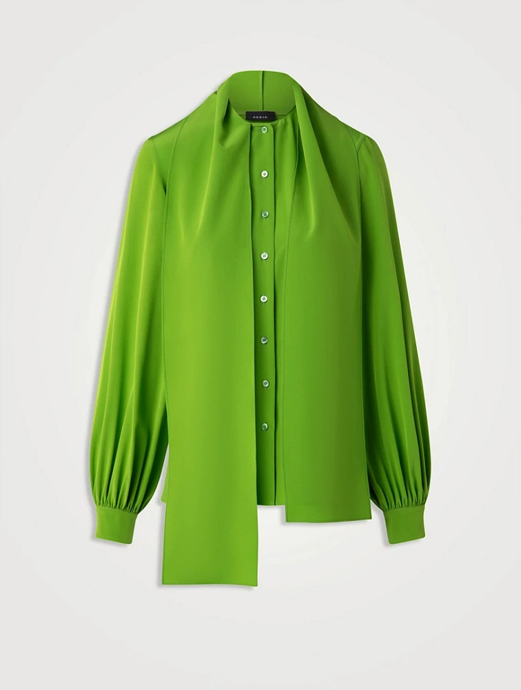 Silk Crêpe Scarf-Neck Blouse