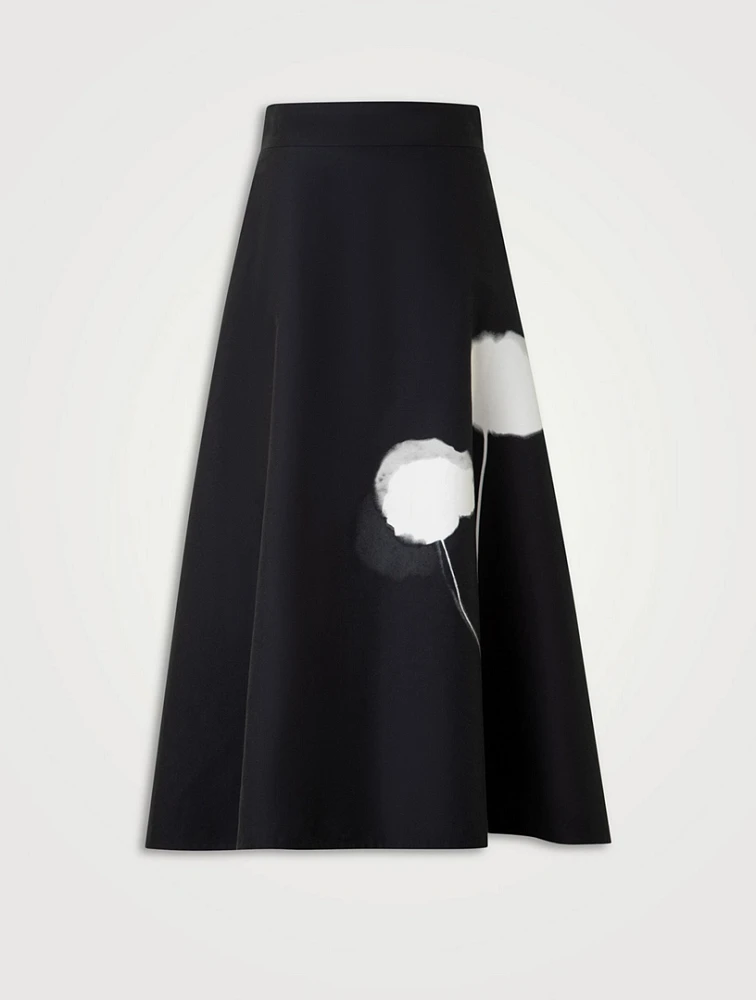 Dandelion Printed Cotton Silk Double-Face Midi Skirt