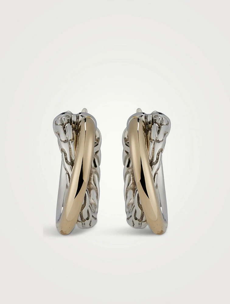 JH Essential 14K Gold And Sterling Silver Crossover Hoop Earrings