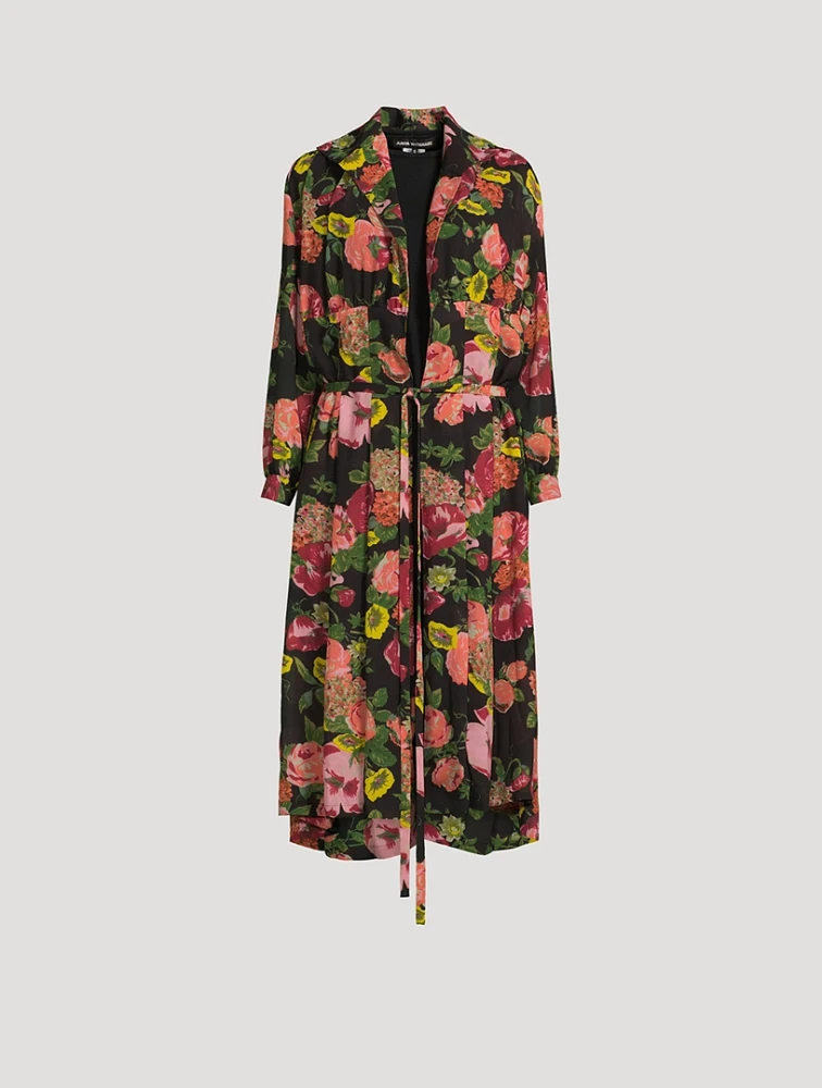 Belted Georgette Coat Floral Print
