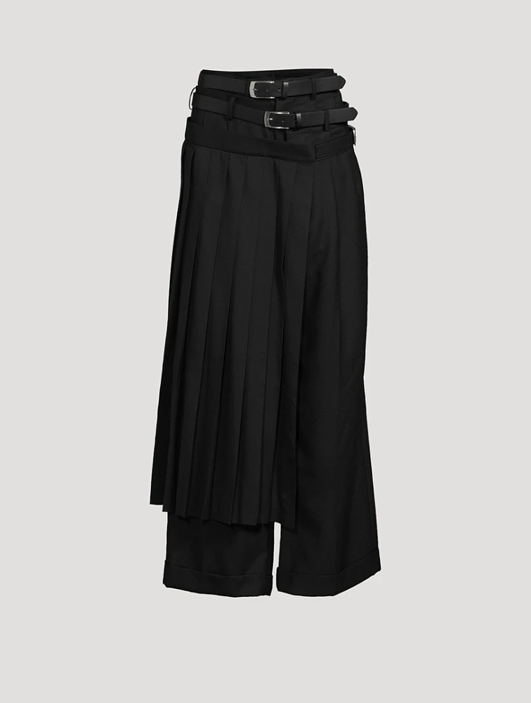 Pleated Wool Skirt Pants