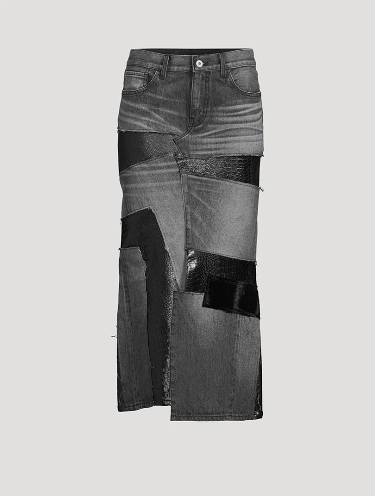Patchwork Denim Midi Skirt