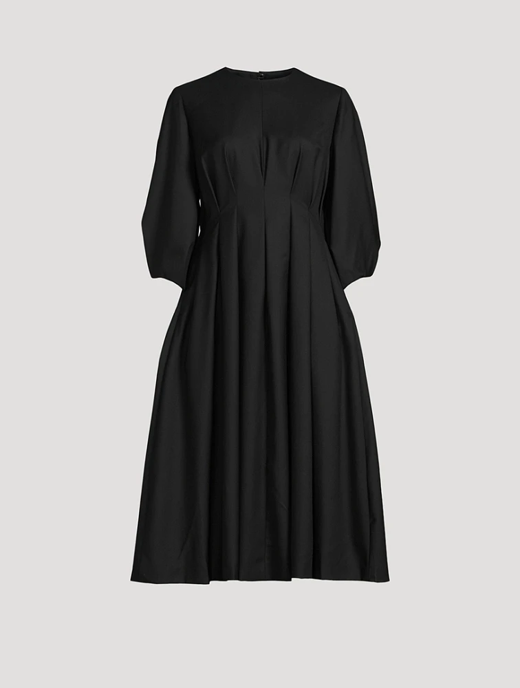 Wool Cashmere Gabardine Pleated Dress