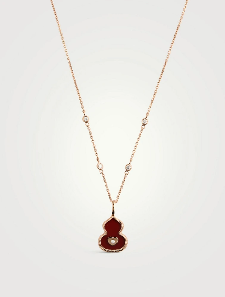 Wulu 18K Rose Gold Red Agate Necklace With Diamonds
