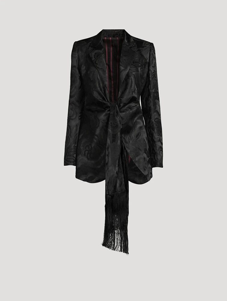 Jacquard Blazer With Fringe Tie