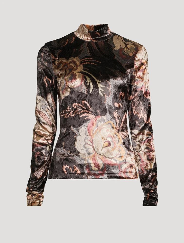 Velvet Turtleneck Floral Print