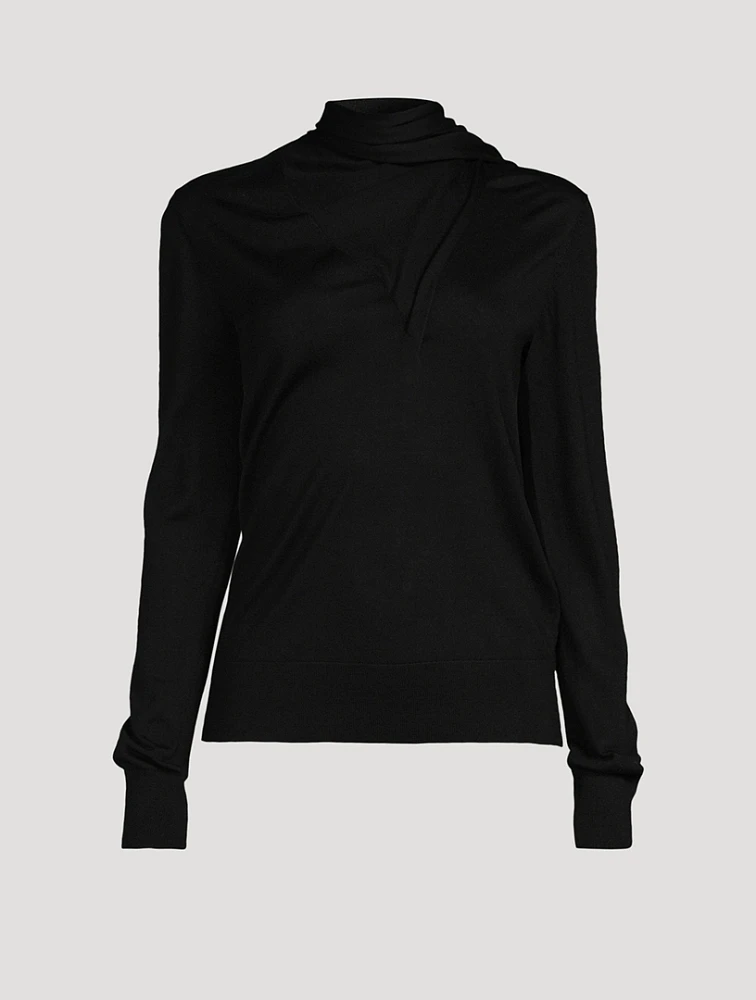 Draped Scarf Wool Silk Sweater