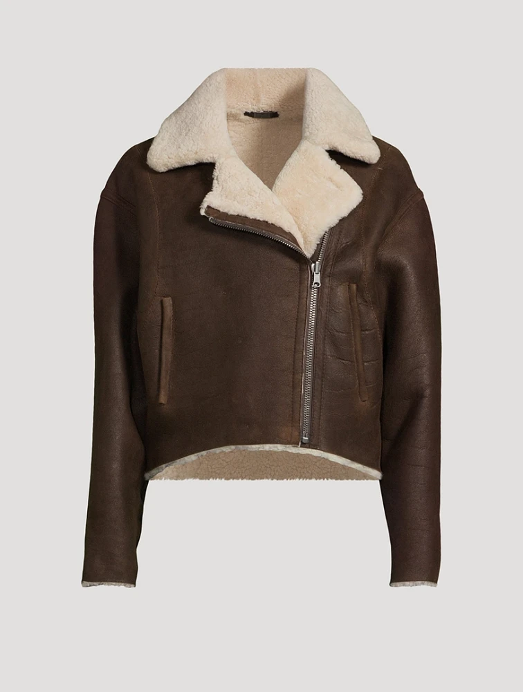 Aria Shearling-Lined Leather Biker Jacket