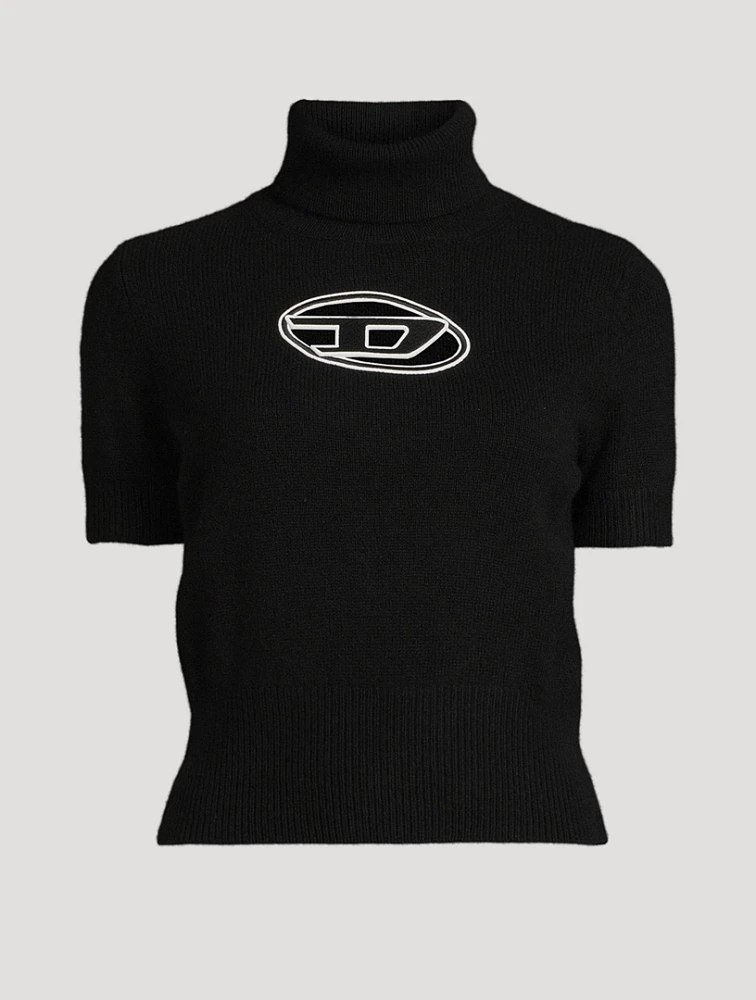 Short-Sleeve Mockneck Sweater With Cut-Out Logo