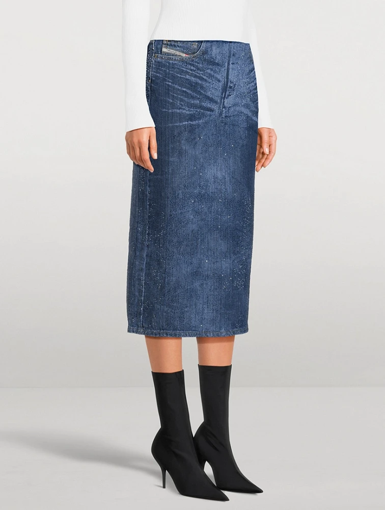 Rhinestone Denim Pencil Skirt