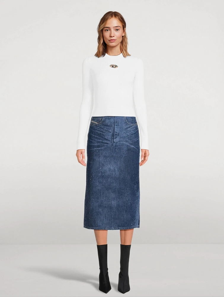 Rhinestone Denim Pencil Skirt