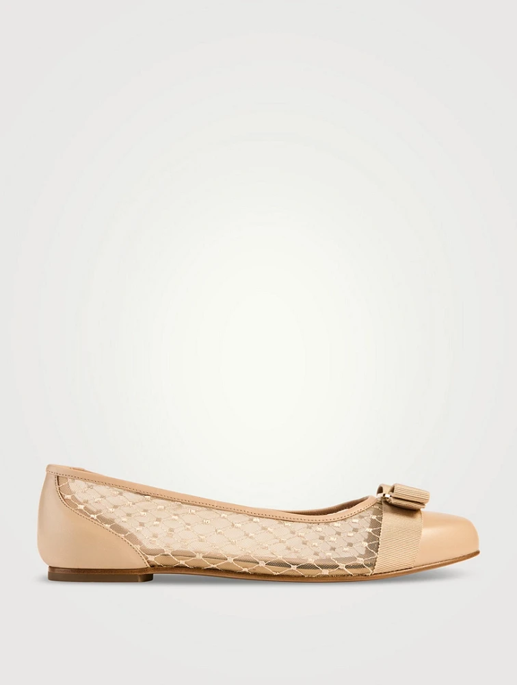 Mesh And Leather Ballet Flats