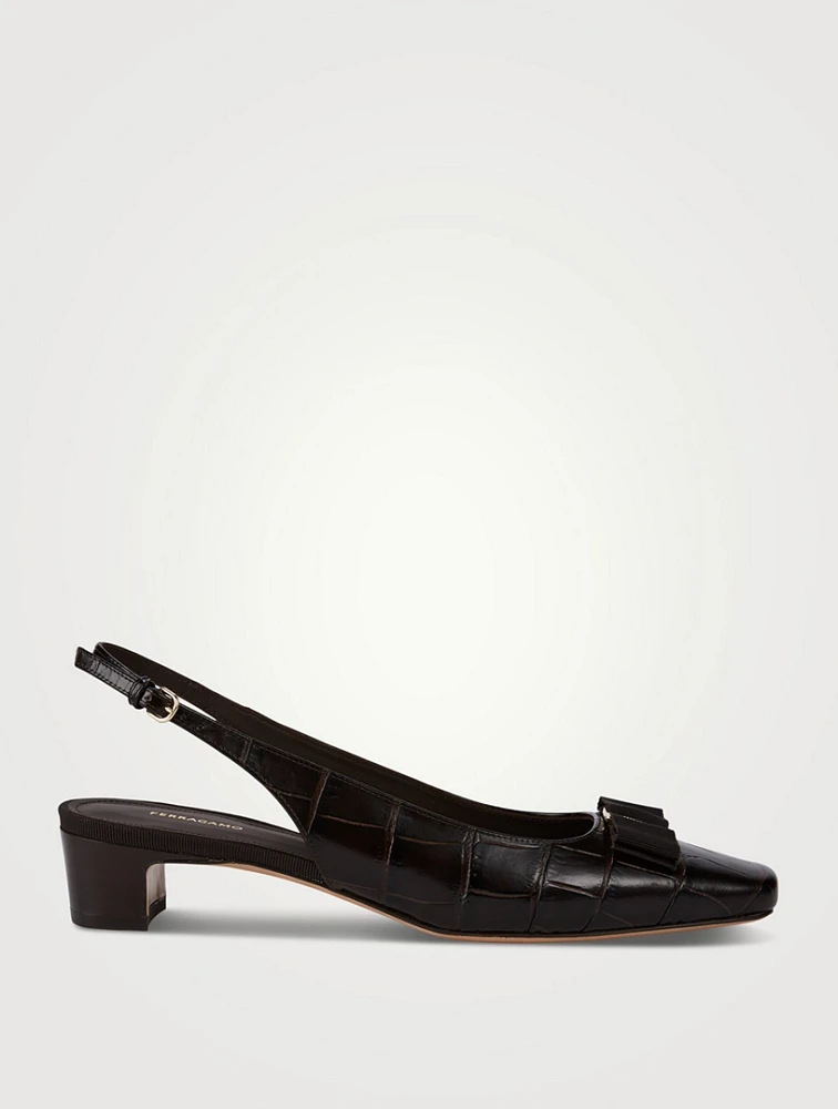 Rivada Croc-Embossed Leather Slingback Pumps