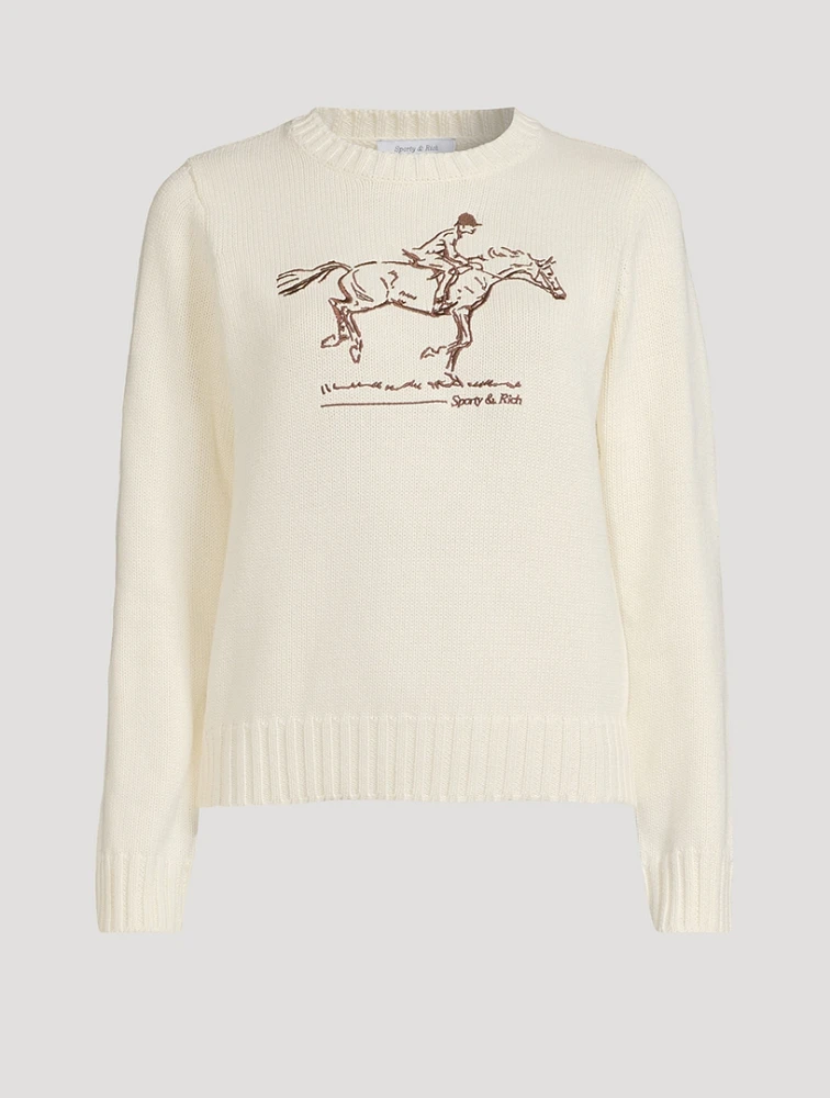 Horse-Embroidered Wool Sweater