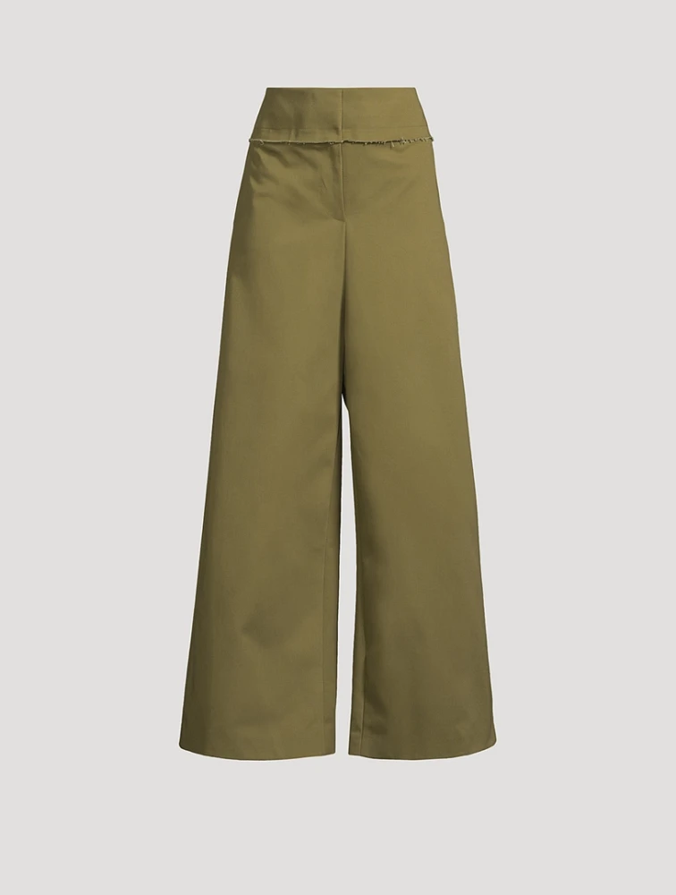 Cotton Gabardine Wide-Leg Trousers
