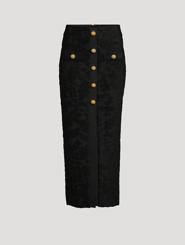 Red Currant Jacquard Pencil Skirt