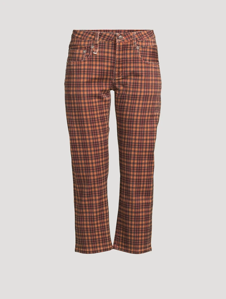 Boy Straight Jeans Plaid Print