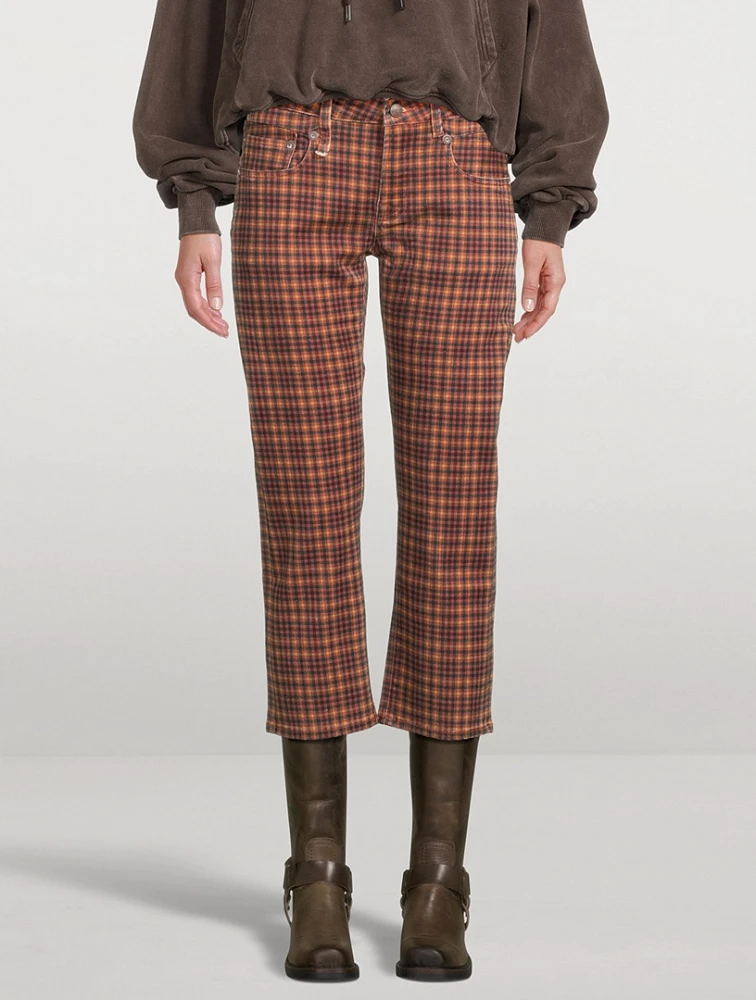 Boy Straight Jeans Plaid Print