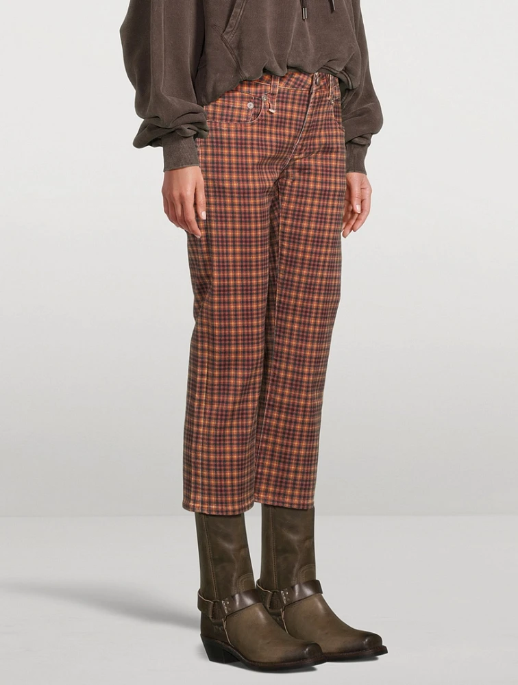Boy Straight Jeans Plaid Print