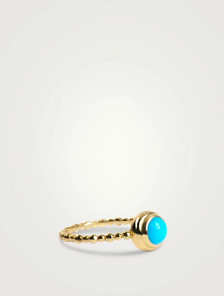 Dew Drop 14K Gold Round Stackable Ring With Turquoise